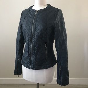 Harve Bernard Faux Leather Moto Jacket, Navy, Sz S